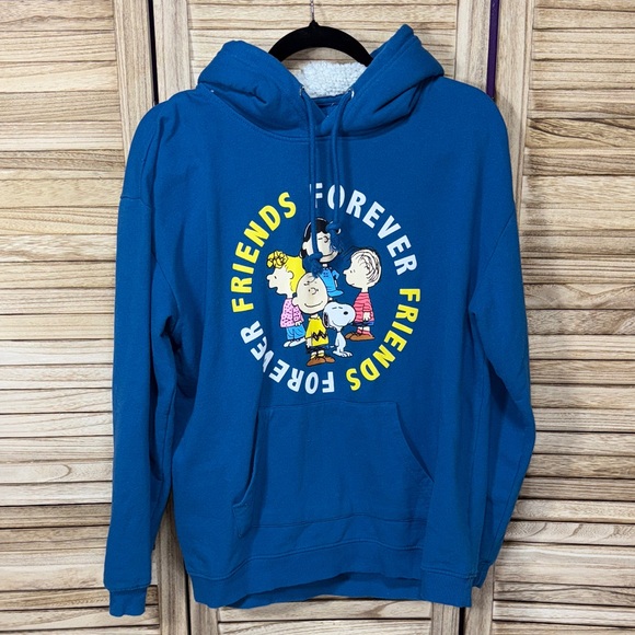 Peanuts Tops - Peanuts Blue 'Forever Friends' Faux Sherpa Hoodie Size L 11-13